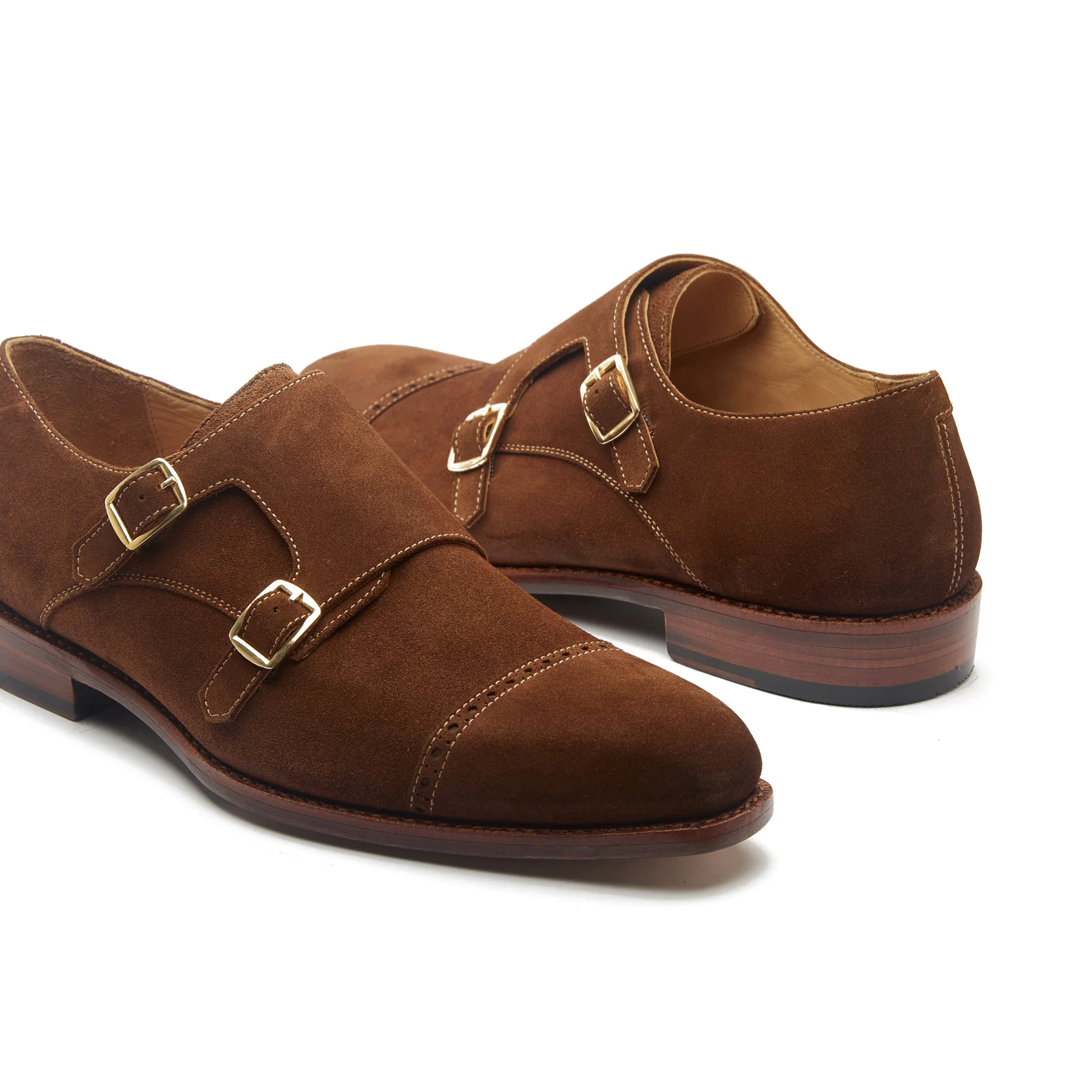 Aspen, Double Monk Strap - French Brown Calf Suede | Hand Welted Summer Classics - Image 3